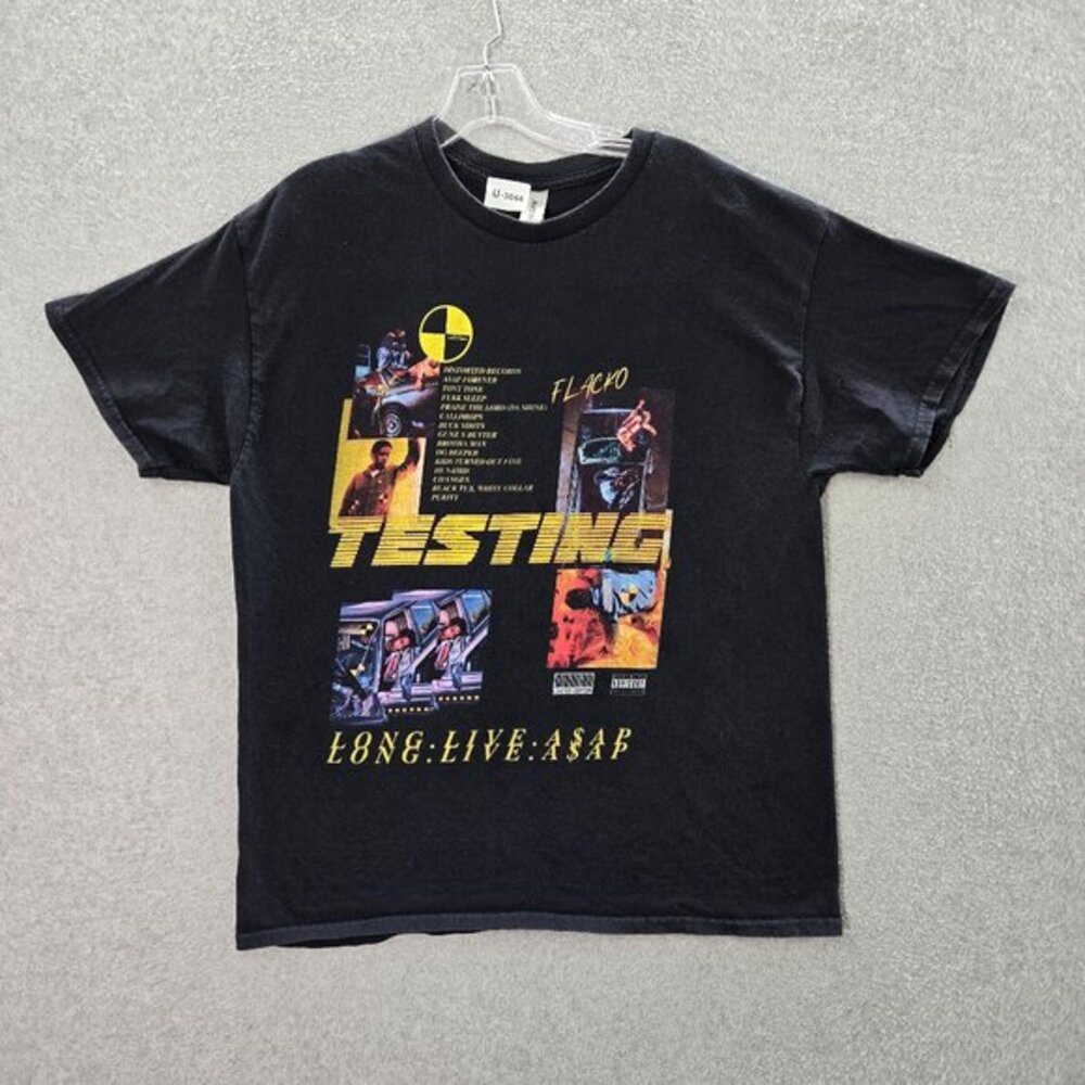 ASAP Rocky Men Shirt Large Black Testing Album Logo Short Sleeve Rap Tee